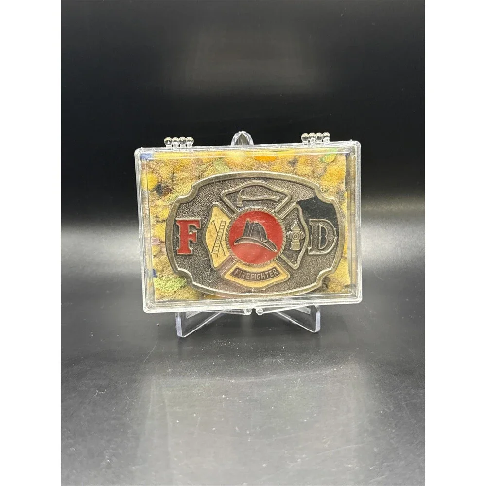 Belt Buckle Bakery 1670 Firefighter Enamel FD VTG Metal Helmet Logo Axe Ladder